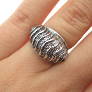 925 Sterling Silver Vintage Modernist Ribbed Dome Oxidized Ring Size 6.5