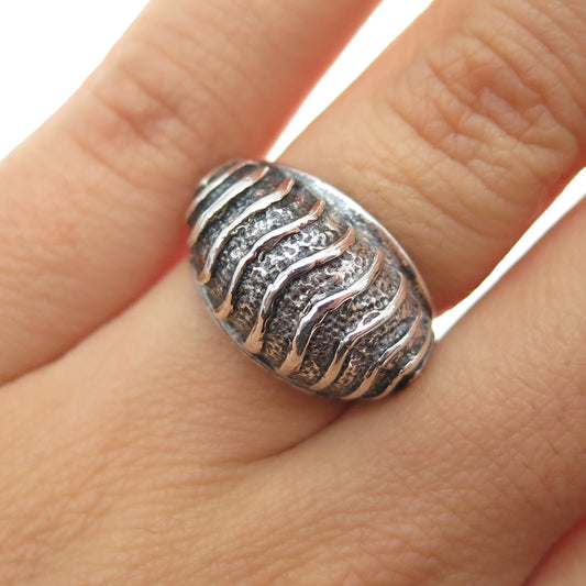 925 Sterling Silver Vintage Modernist Ribbed Dome Oxidized Ring Size 6.5