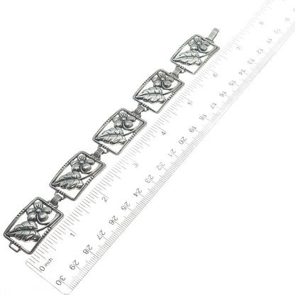 DANECRAFT 925 Sterling Silver Antique Art Deco Flower Panel Link Bracelet 7"