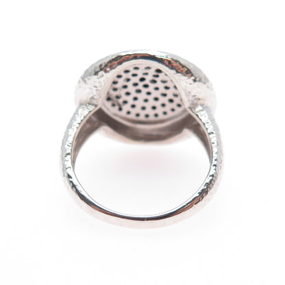 925 Sterling Silver Vintage Real Round-Cut Black Spinel Hammered Ring Size 8