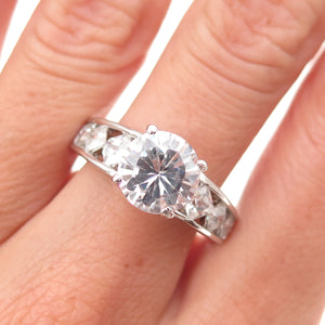 925 Sterling Silver Round & Princess-Cut C Z Engagement Ring Size 9