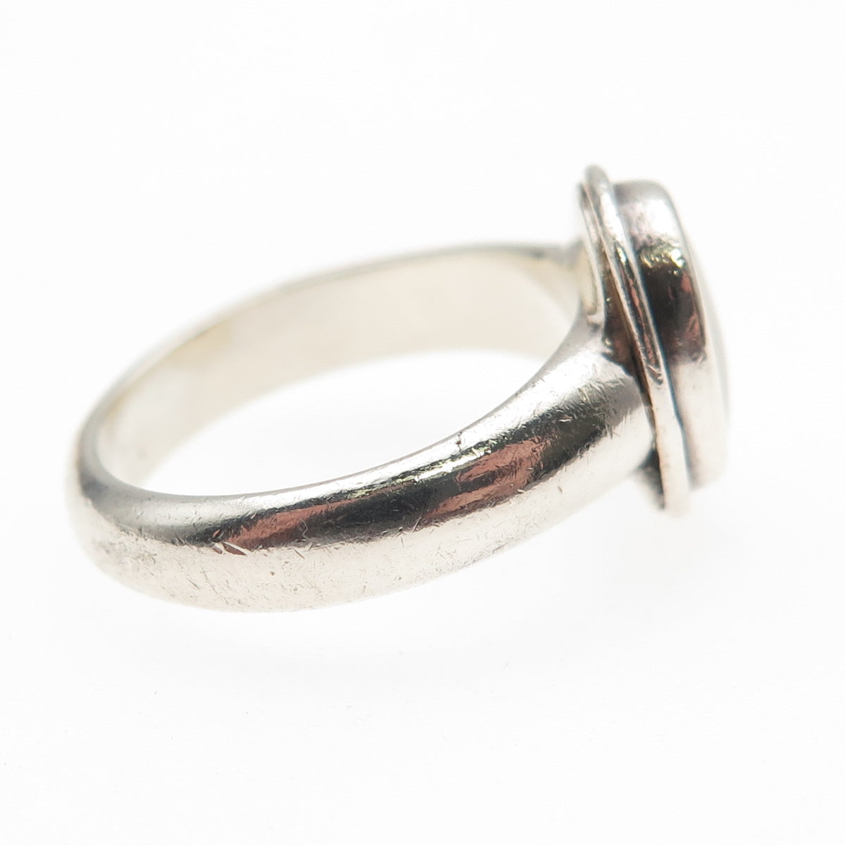 925 Sterling Silver Vintage Real MOP Modernist Oxidized Ring Size 7