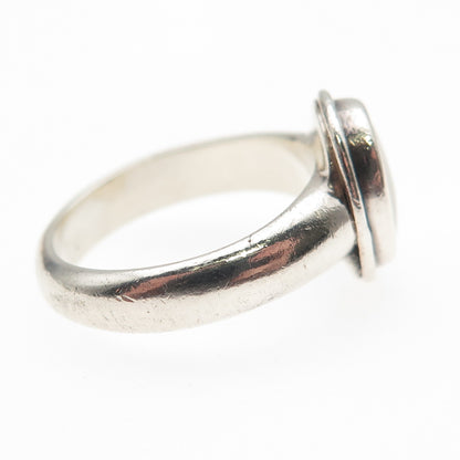 925 Sterling Silver Vintage Real MOP Modernist Oxidized Ring Size 7