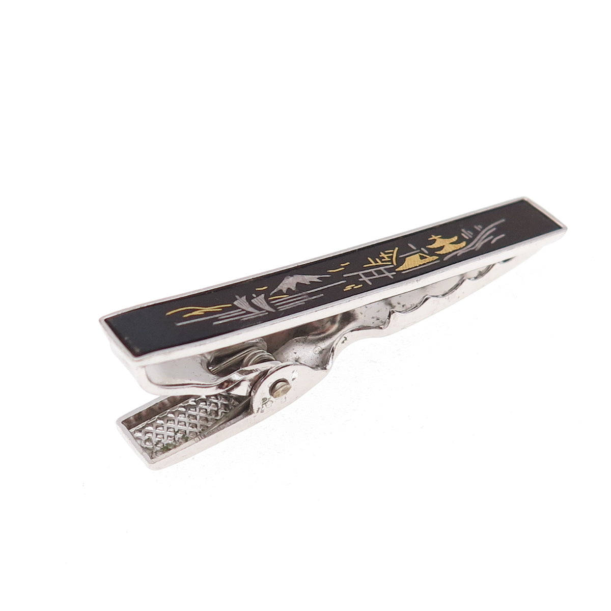 Amita 925 Sterling Silver 2-Tone Antique Art Deco Japanese Mount Fuji Tie Clip