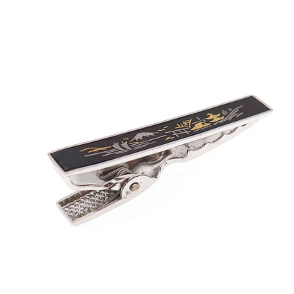 Amita 925 Sterling Silver 2-Tone Antique Art Deco Japanese Mount Fuji Tie Clip