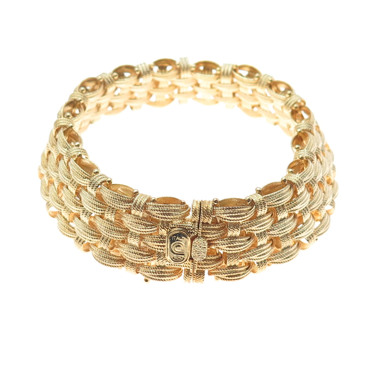 DASAN 925 Sterling Gold Plated Vintage Italy Modernist Woven Link Bracelet 8"