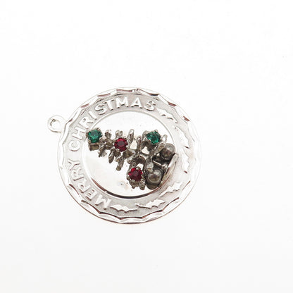 925 Sterling Silver Vintage Rhinestone Merry Christmas Tree Charm Pendant
