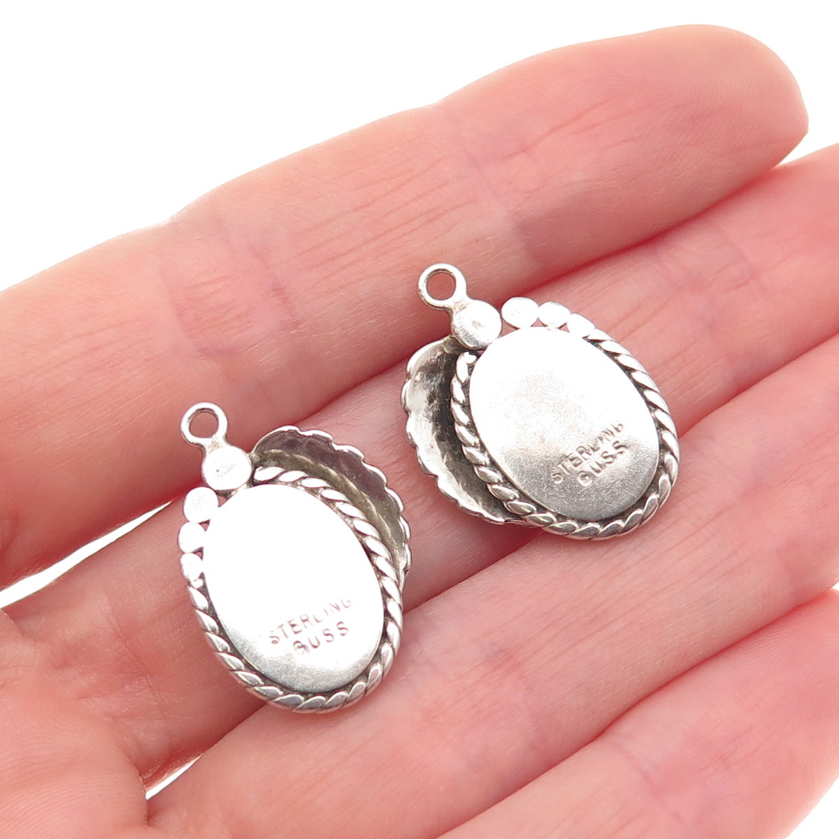 Guss Old Pawn 925 Sterling Silver Vintage Abalone Shell Feather Jacket Earrings