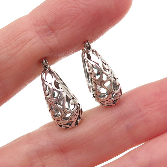 Jezlaine 925 Sterling Silver Vintage Floral Ornate Hoop Oxidized Earrings