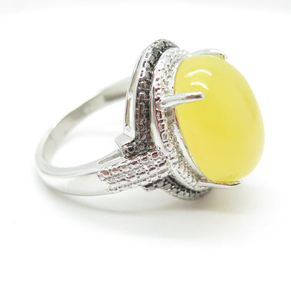 CHUCK CLEMENCY 925 Sterling Silver Real Diamond & Yellow Jade Ring Size 8