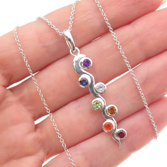 925 Sterling Vintage Topaz Amethyst Iolite Citrine Garnet Peridot Necklace 18"