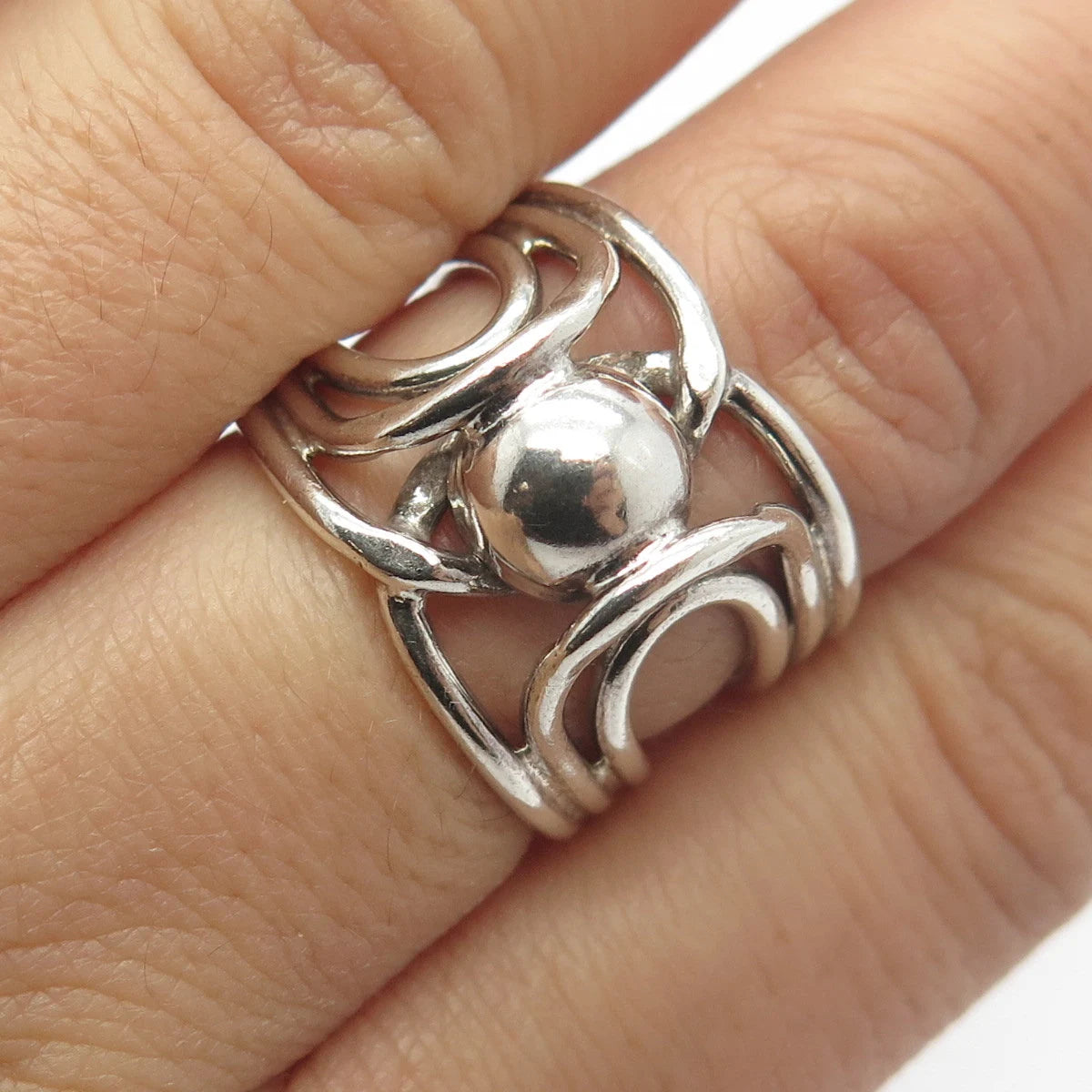 925 Sterling Silver Vintage Modernist Wide Ring Size 7.5