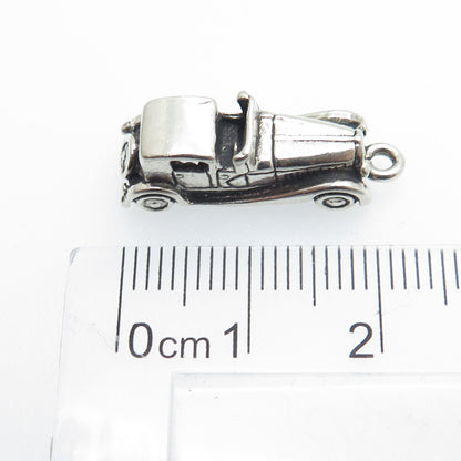 925 Sterling Silver Antique Retro Car Minimalist 3D Charm Pendant