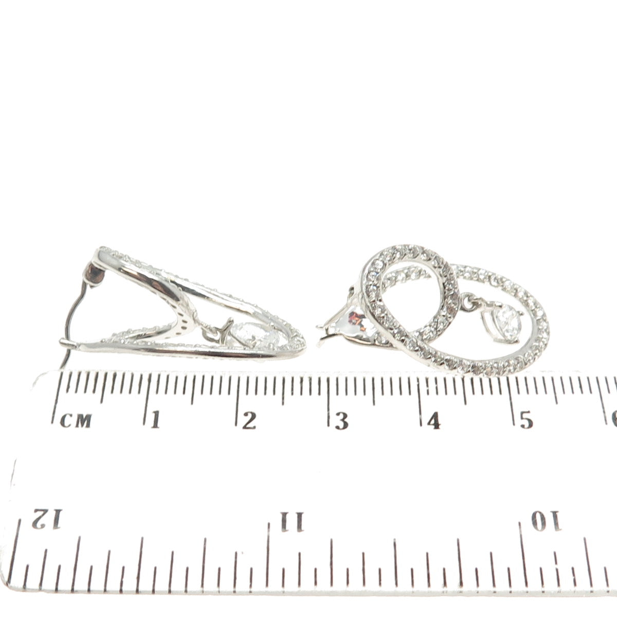 925 Sterling Silver Round & Pear-Cut C Z Twisted Earrings