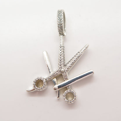 925 Sterling Silver C Z Scissors Pendant
