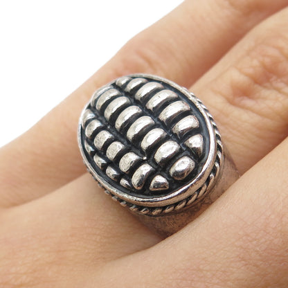 925 Sterling Silver Vintage Crocodile Pattern Oxidized Ring Size 6.75