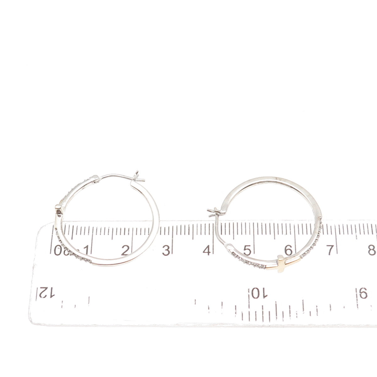 Sun 925 Sterling Silver 10K Gold Real Round-Cut Diamond Cross Hoop Earrings