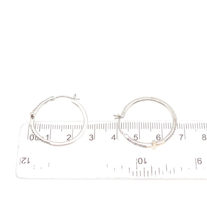 Sun 925 Sterling Silver 10K Gold Real Round-Cut Diamond Cross Hoop Earrings