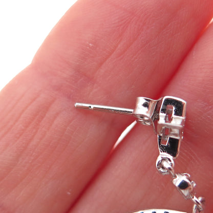 925 Sterling Silver Round-Cut C Z Star Dangle Earrings