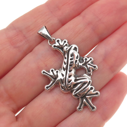 925 Sterling Silver Vintage Frog Good Luck Oxidized Charm Pendant