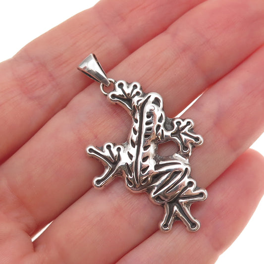 925 Sterling Silver Vintage Frog Good Luck Oxidized Charm Pendant
