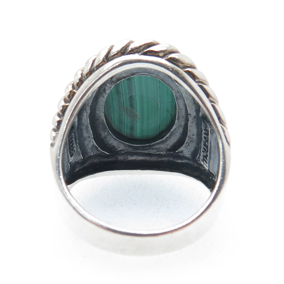 SX SALLY C Sterling Silver Vintage Malachite Modernist Oxidized Ring Size 9.25