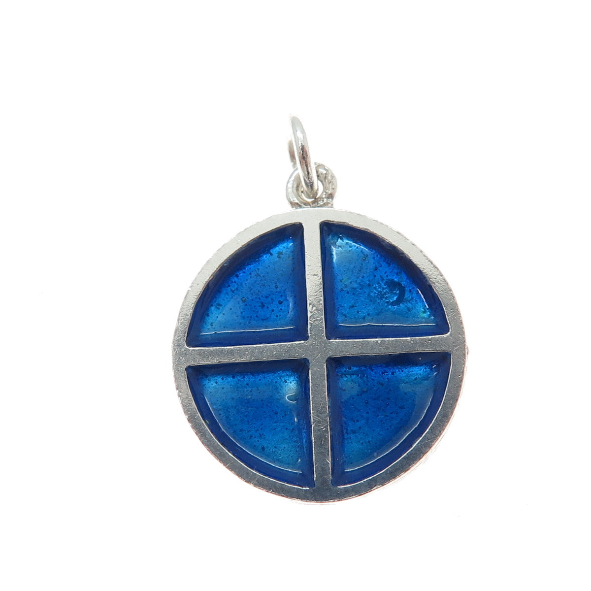 ZUMAN 925 Sterling Silver Vintage Israel Blue Enamel Cross Charm Pendant