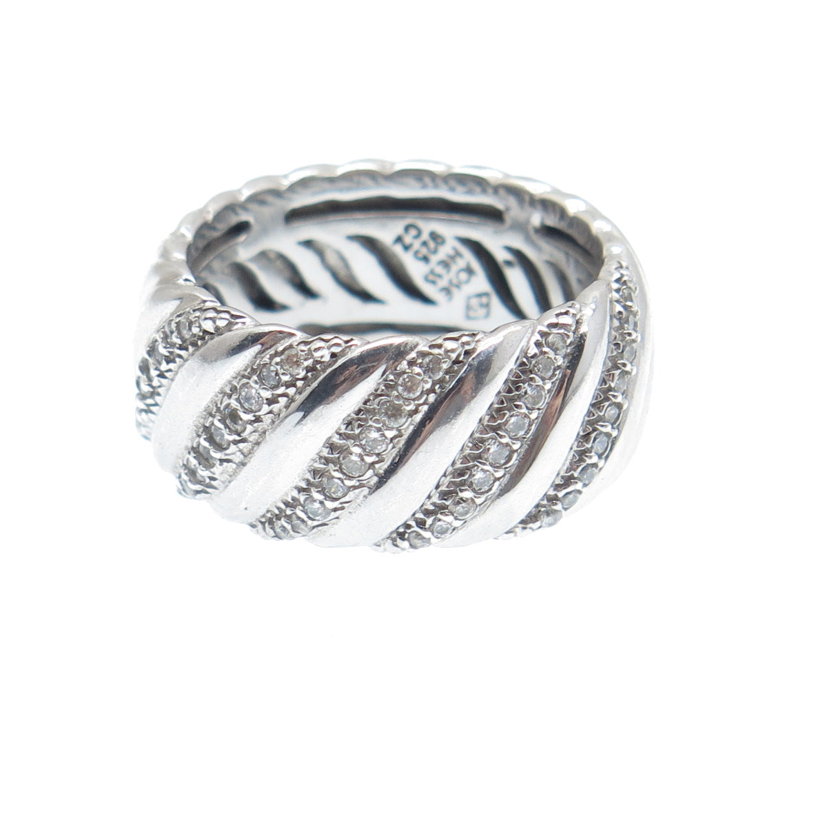 JOSE HESS 925 Sterling Silver Round-Cut C Z Wavy Ribbed Band Ring Size 8