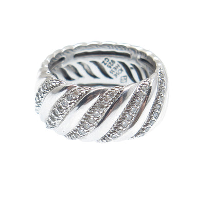 JOSE HESS 925 Sterling Silver Round-Cut C Z Wavy Ribbed Band Ring Size 8