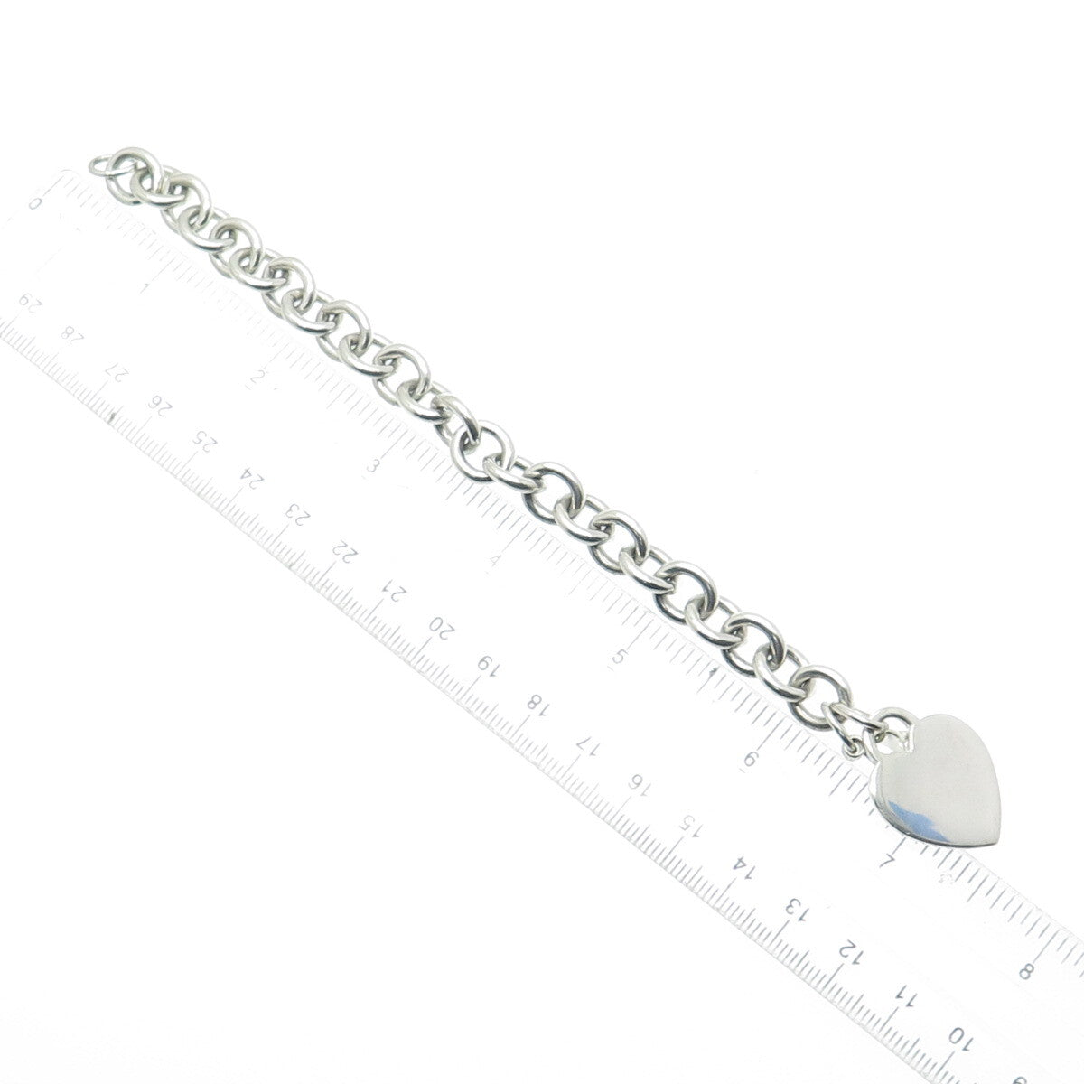 TIFFANY & CO. 925 Sterling Silver Vintage Heart Tag Rolo Bracelet 6.75"