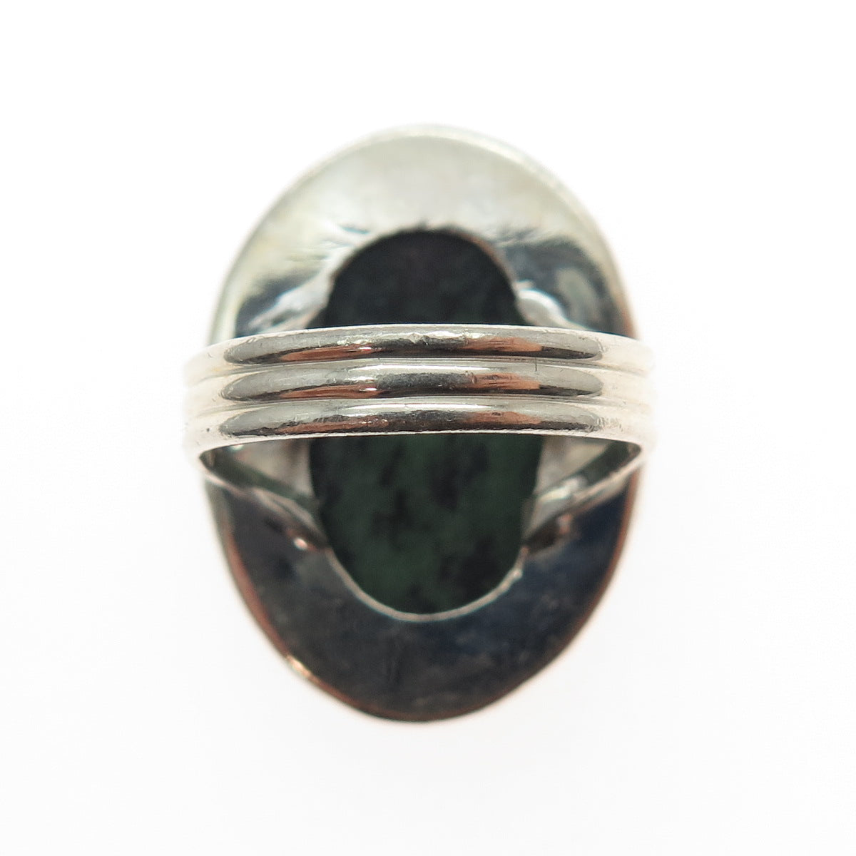 925 Sterling Silver Vintage Real Cabochon Zoisite Ruby Modernist Ring Size 8.25
