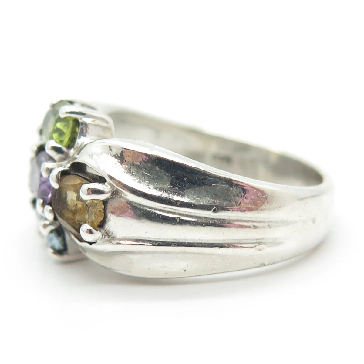 925 Sterling Silver Vintage Amethyst Citrine Peridot Topaz Gem Ring Size 7.25