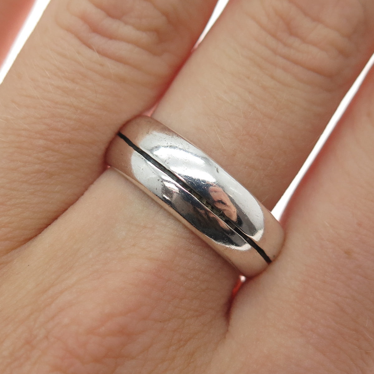 925 Sterling Silver Vintage Mexico Modernist Oxidized Band Ring Size 8