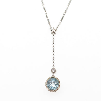 925 Sterling 14K Gold ATR Real Blue & White Topaz Lariat Chain Necklace 16-18"