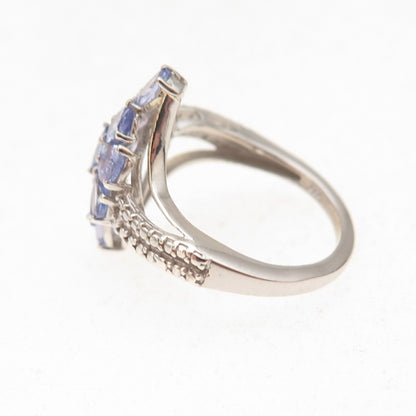 Chuck Clemency 925 Sterling Silver Real Tanzanite Floral Cluster Ring Size 5