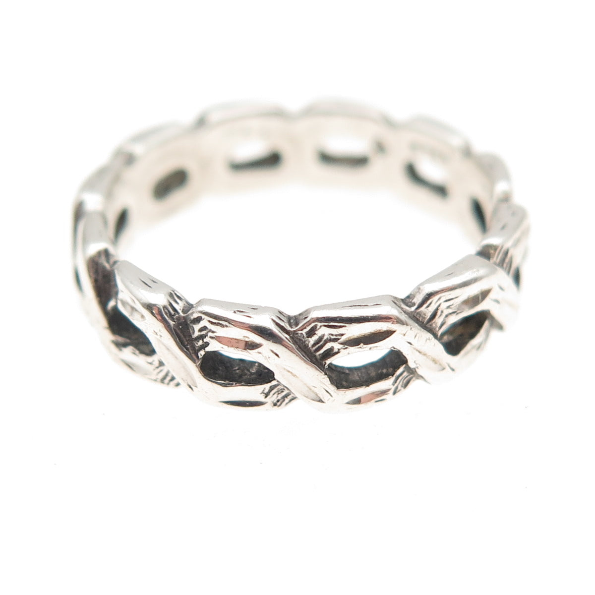 Silver Fox 925 Sterling Vintage Woven Link Band Ring Size 5.25