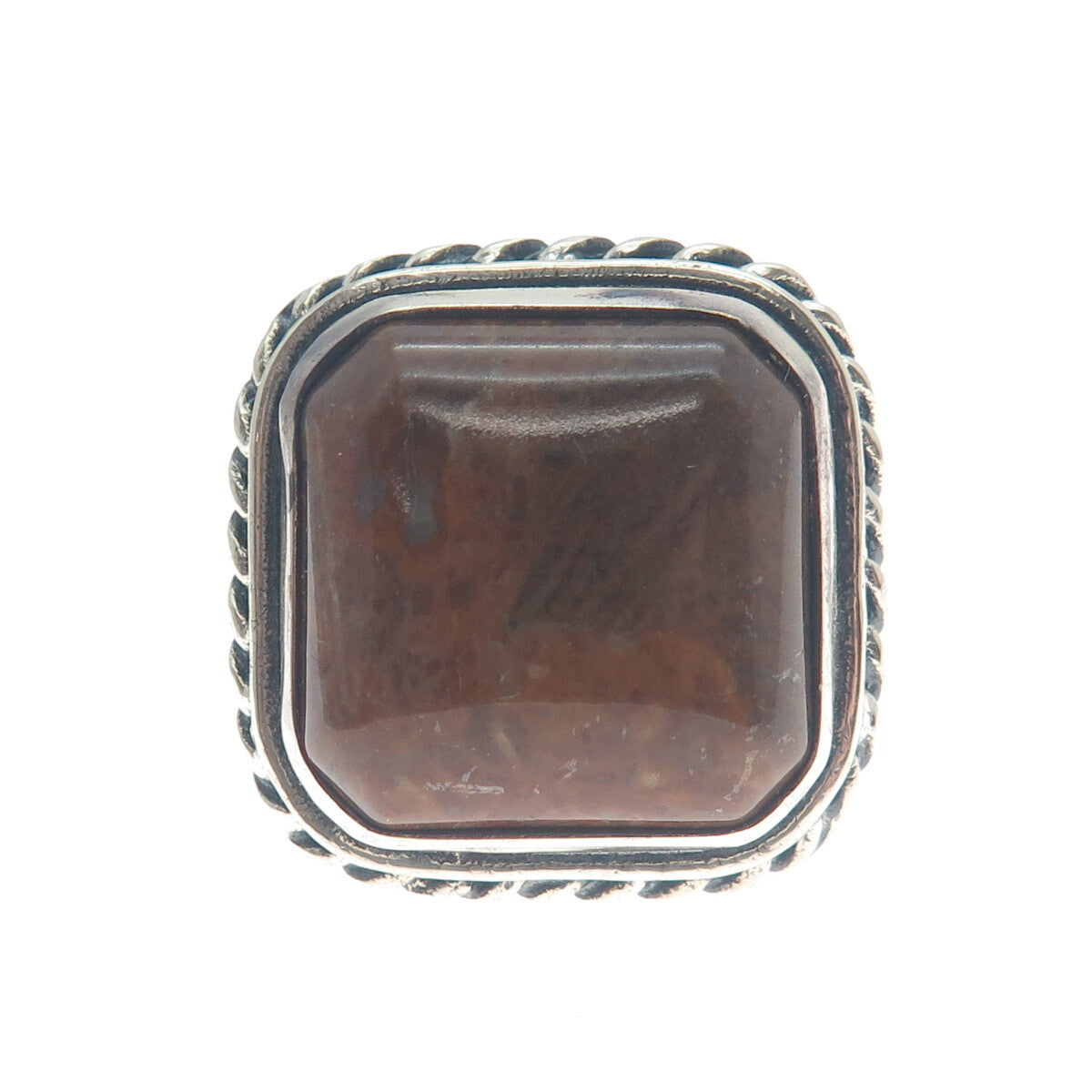 925 Sterling Silver Vintage Real Jasper Twisted Bezel Oxidized Ring Size 7.75