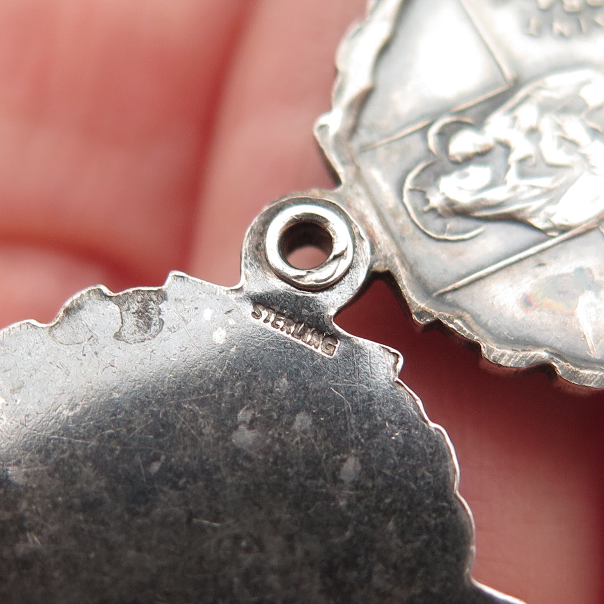 925 Sterling Silver Antique Art Deco 4-Way Religious Medal Double Slide Pendant