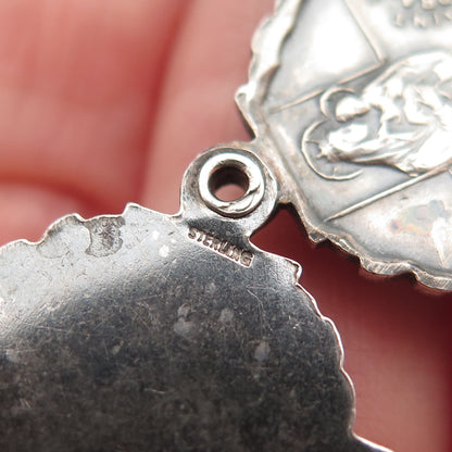925 Sterling Silver Antique Art Deco 4-Way Religious Medal Double Slide Pendant