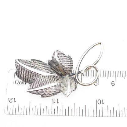 BEAU 925 Sterling Silver Vintage Floral Leaf Oxidized Pin Brooch