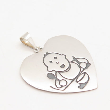 925 Sterling Silver Vintage Mexico EFS Baby w/ Spoon Heart Pendant