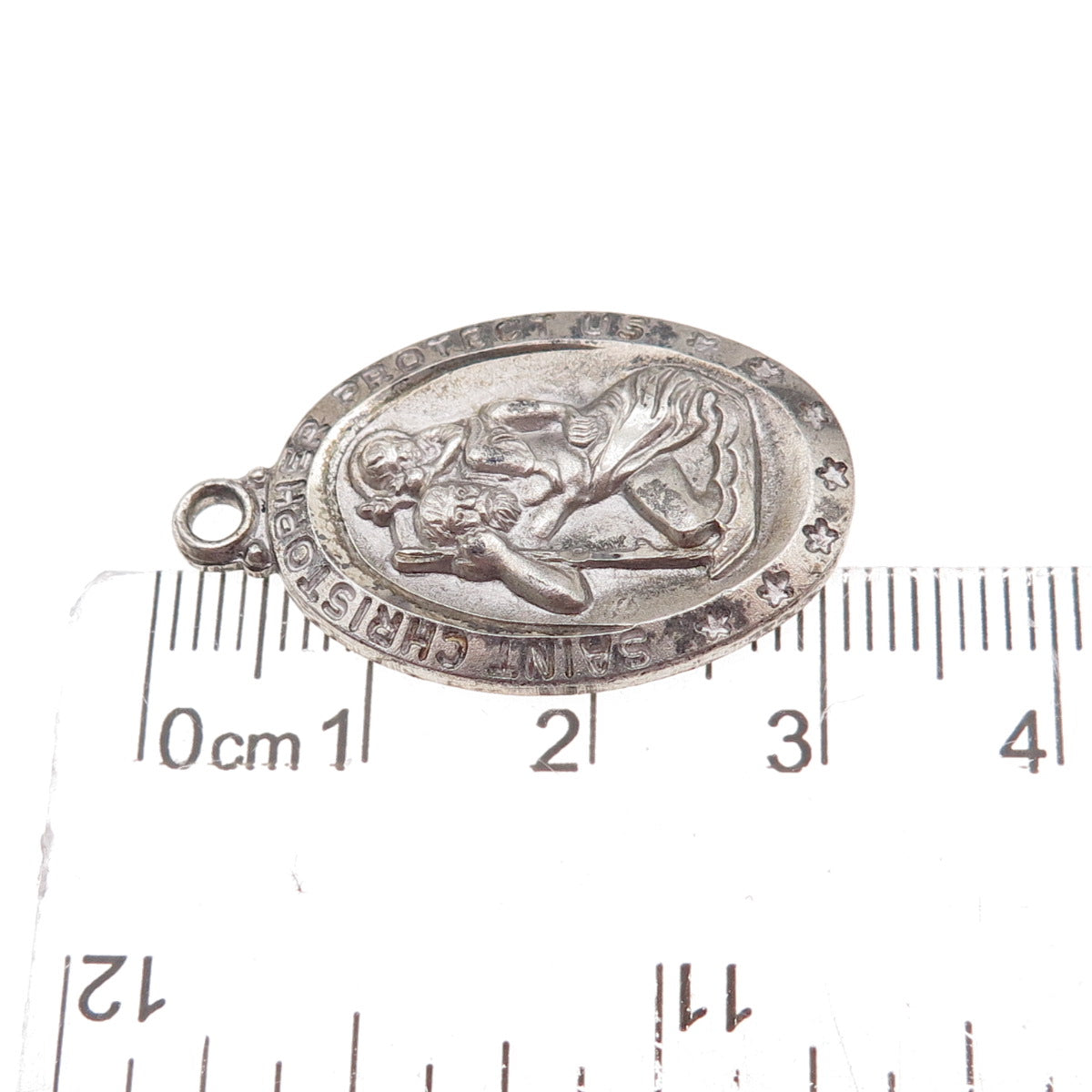 925 Sterling Silver Vintage St. Christopher Religious Oxidized Charm Pendant