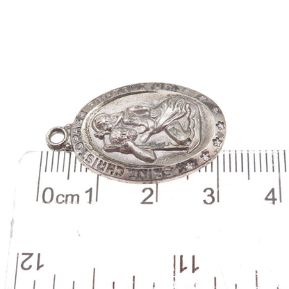 925 Sterling Silver Vintage St. Christopher Religious Oxidized Charm Pendant