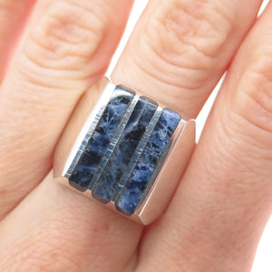 925 Sterling Silver Vintage Mexico Real Sodalite Modernist Ring Size 11
