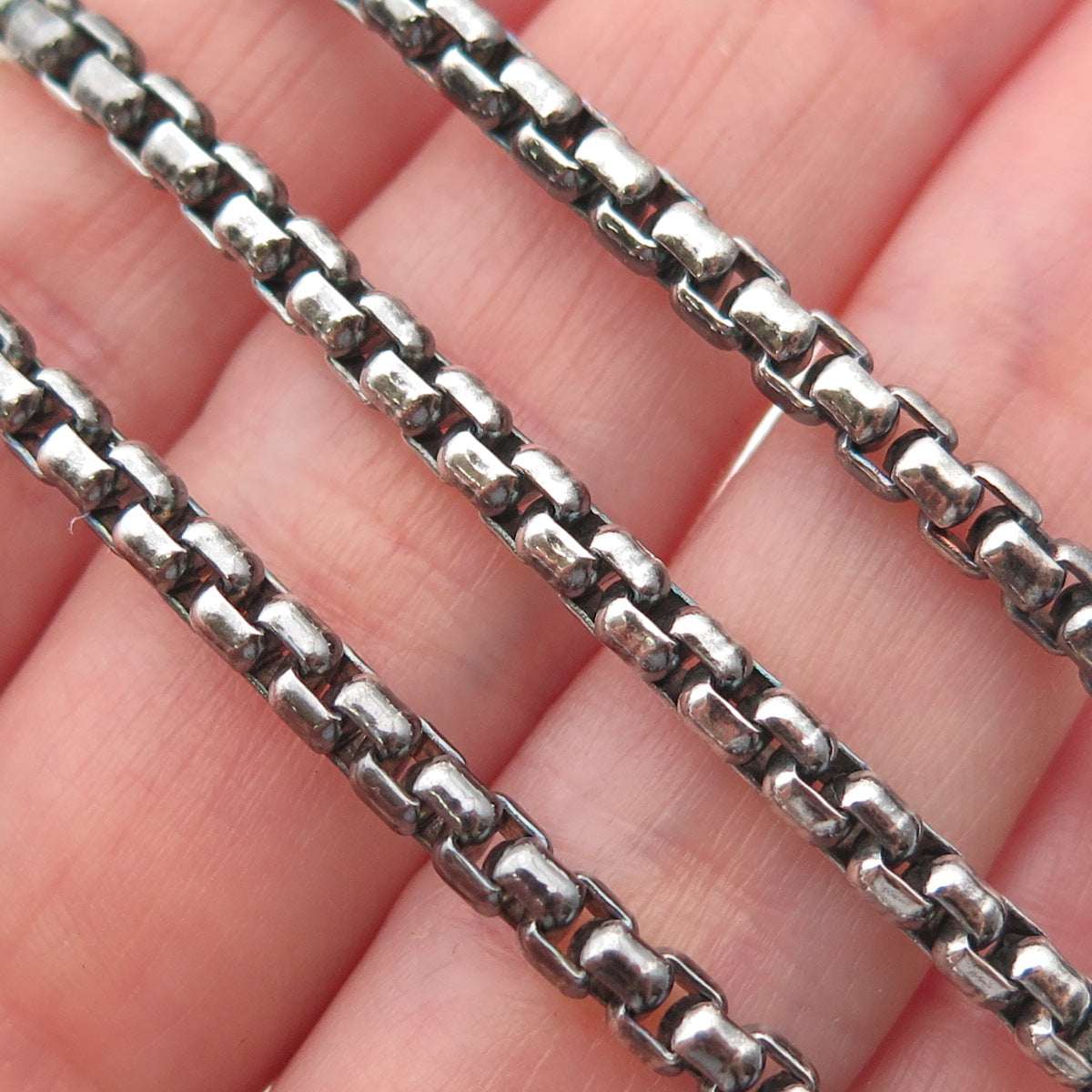 925 Sterling Silver Vintage Italy Round Box Chain Oxidized Necklace 18"