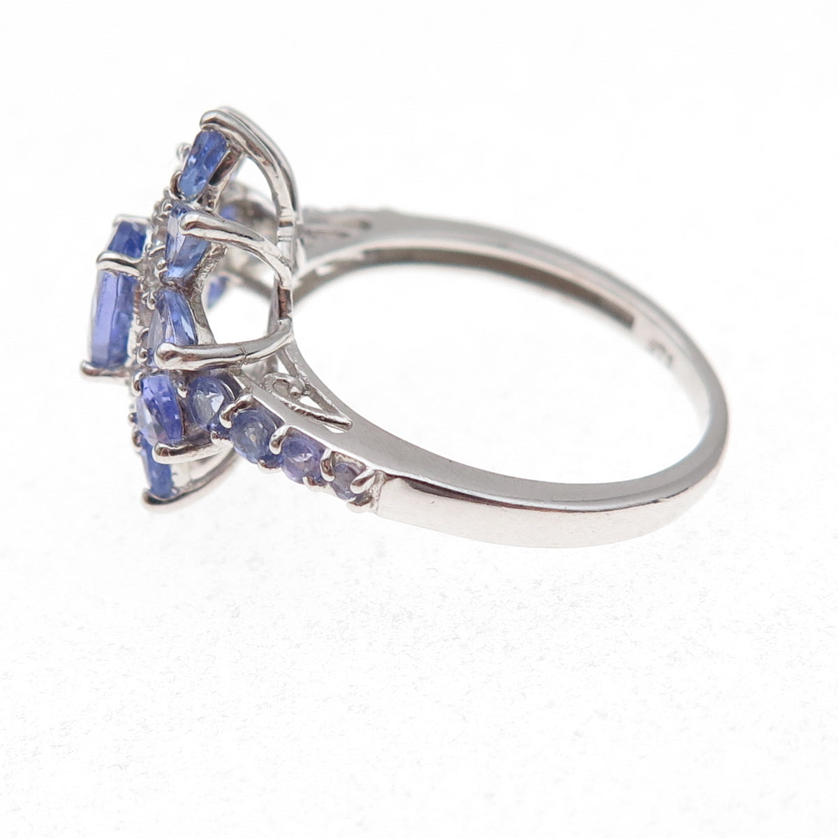 Chuck Clemency 925 Sterling Silver Real Tanzanite & White Topaz Ring Size 8.25