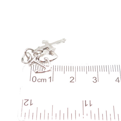 925 Sterling Silver Vintage Heart Cross Anchor Mini Charm Pendant
