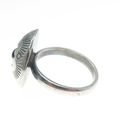 Old Pawn Sterling Silver Black Onyx Snake Eye Shadow Box Tribal Ring Size 7.25