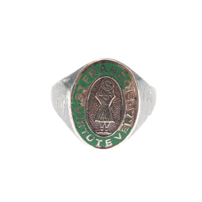 925 Sterling Silver Vintage YDL Enamel St. Francis College Ring Size 9.25