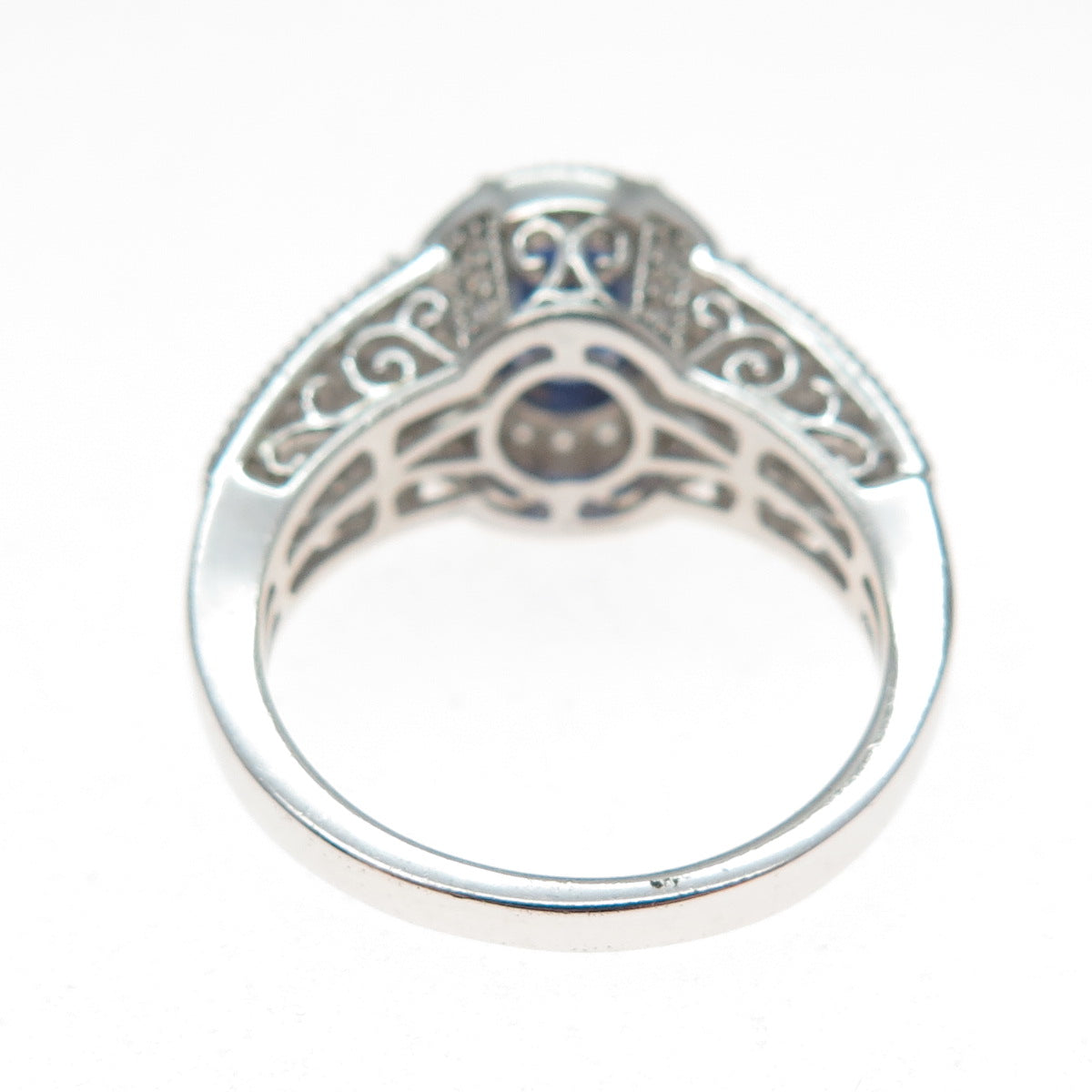 925 Sterling Silver Oval-Cut Blue & Round-Cut White C Z Ring Size 10.25